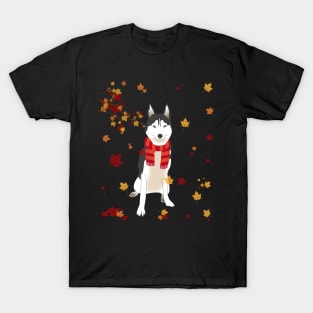 Cute Siberian Husky Dog Autumn Thanksgiving Gifts T-Shirt